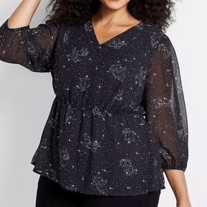 Lane Bryant Whimsigoth Black Celestial Astrology Horoscope Sheer Zodiac Top 12